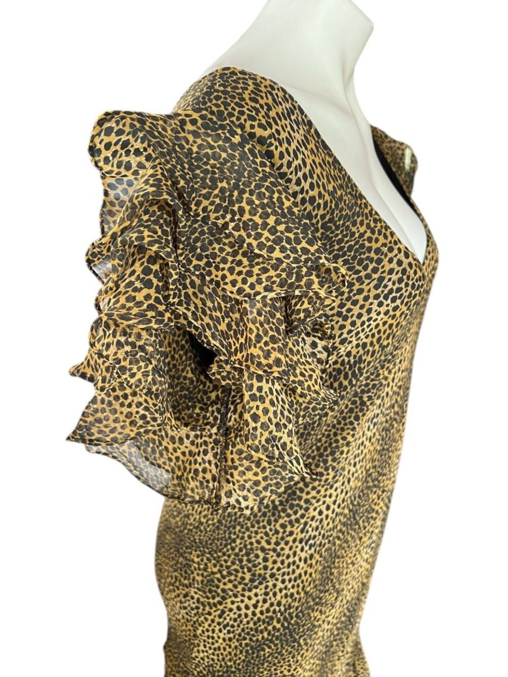 Shape FX By Newport News Womens Dress Size 3X Tan Black Cheetah Ruffle Maxi - Picture 4 of 8